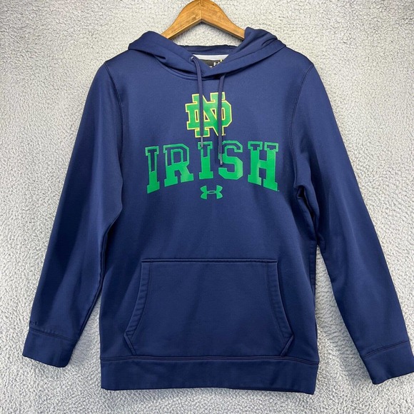 Under Armour Notre Dame Sweatshirt Men's Small Blue Graphic Hoodie Storm Logo - Picture 1 of 10